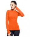 Womens Mock Neck Athletic Top Long Sleeve Workout Shirts with Thumb Holes Orange $11.99 Activewear
